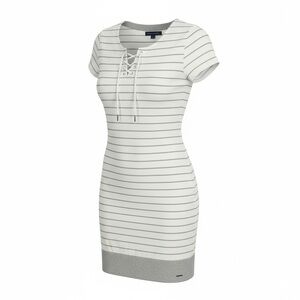 Tommy Hilfiger White and Gray Striped Mini Dress